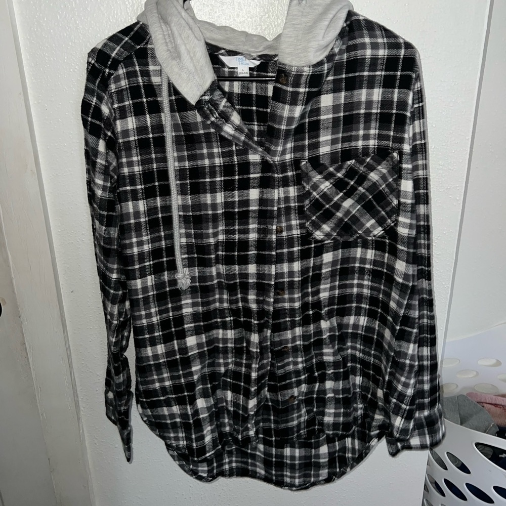 Hooded flannel button up shirt